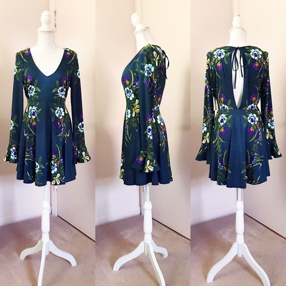 FREE PEOPLE Teal Floral Dress